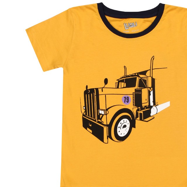 Luqu 2 Piece Toddler Kids Cotton Pyjama Set Sleepwear, Short Sleeve T-Shirt, Yellow Truck