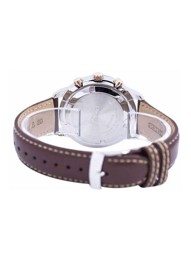 Men's Round Shape Leather Band Chronograph Wrist Watch 42 mm - Brown - SSB211P