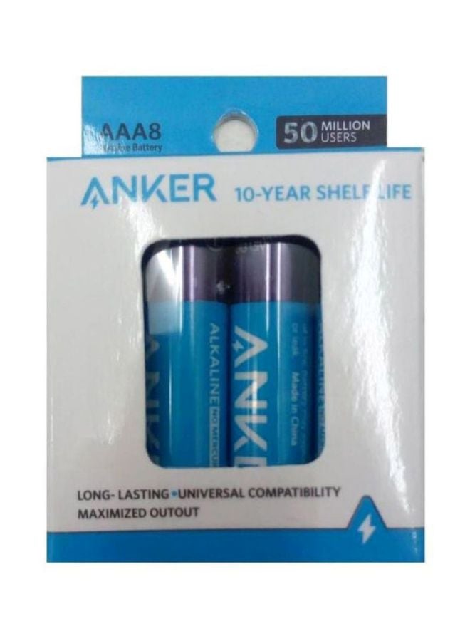 Pack Of 8 AAA Alkaline Batteries Blue/White