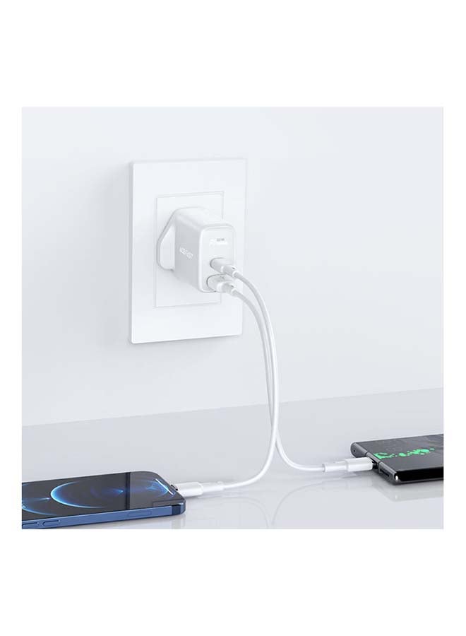 32W USB-C+USB-A Dual Port Charger White
