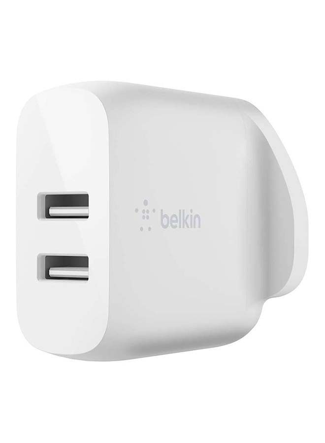 Dual USB-A Wall Charger 24W With USB-A to USB-C Cable 1m White